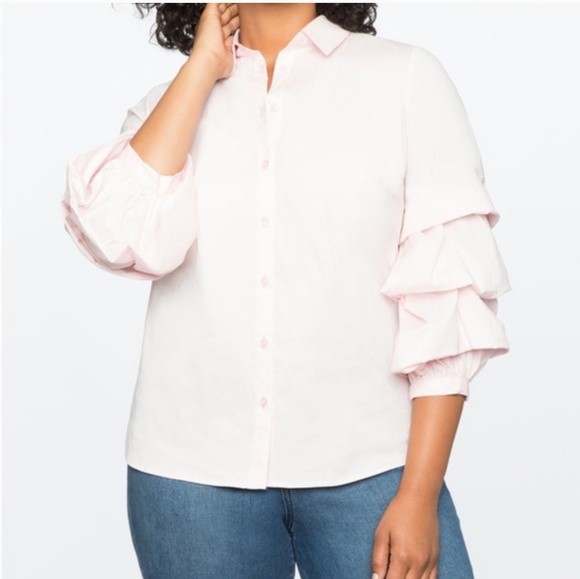 Eloquii Tops - Eloquii pink ruffle sleeve button down blouse